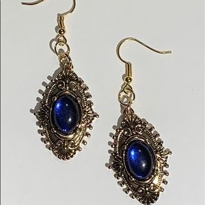 Ornate Blue Oval Charm Earrings